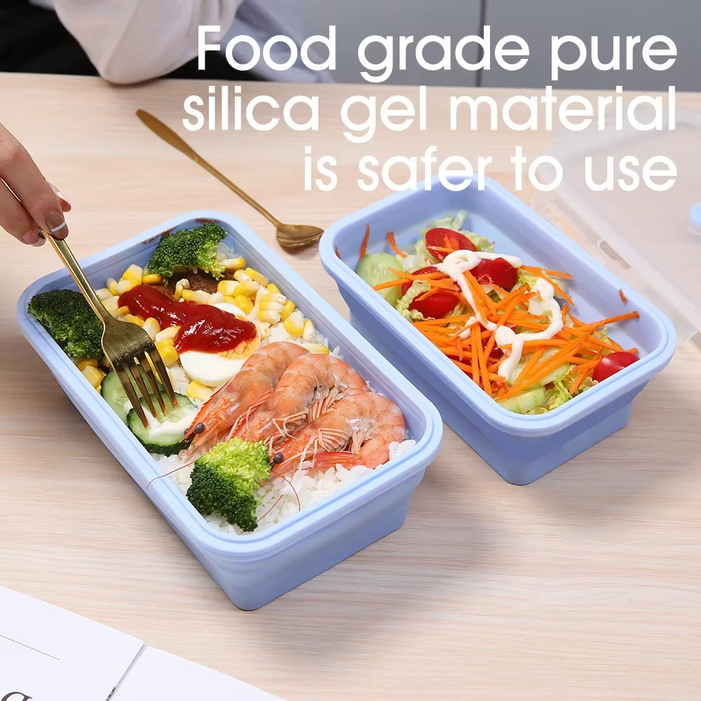 4Pcs/Set Silicone Rectangle Lunch Box Collapsible Bento Box Folding Food Container Bowl 300/500/800/1200Ml for Dinnerware