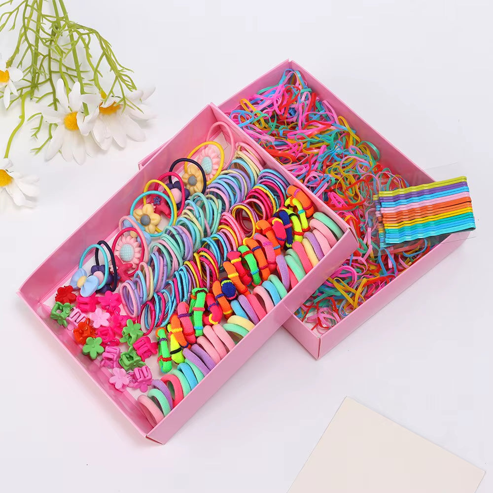 1110PCS Hair Accessories Set Hairstyle House Play Toy Girl Elastic Hair Bands Hairpins Flower Hair Claws Hair Ties