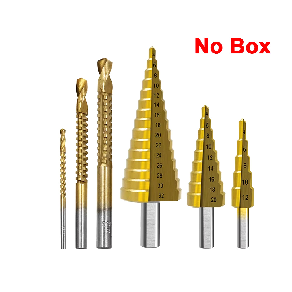 New 6Pcs 4-12Mm 4-20Mm 4-32Mm HSS round Handle Step Drill Bit Set Titanium Coated Wood Metal Hole Cutter Core Drill Bit Set