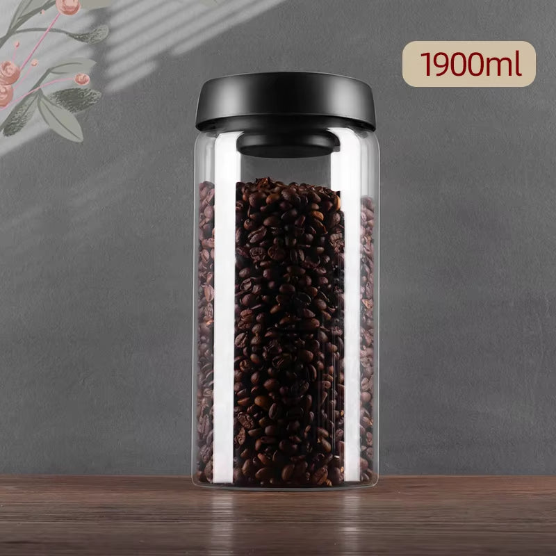 Vacuum Sealed Jug Coffee Beans Glass Airtight Canister Food Grains Candy Keep Fresh Storage Jar Kitchen Accessories