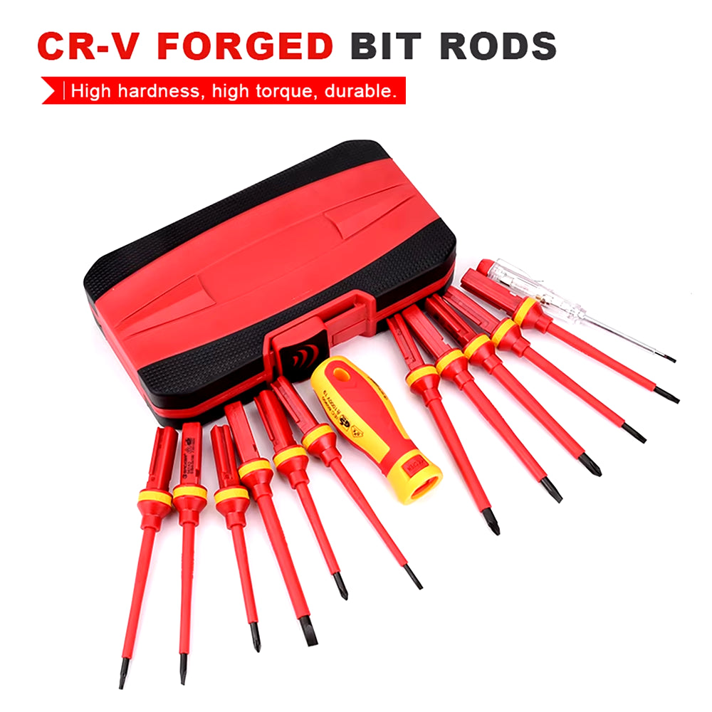 Electrician Repair Tools Kit 13Pcs 1000V Changeable Insulated Screwdrivers Set with Magnetic Slotted Phillips Pozidriv Torx Bits