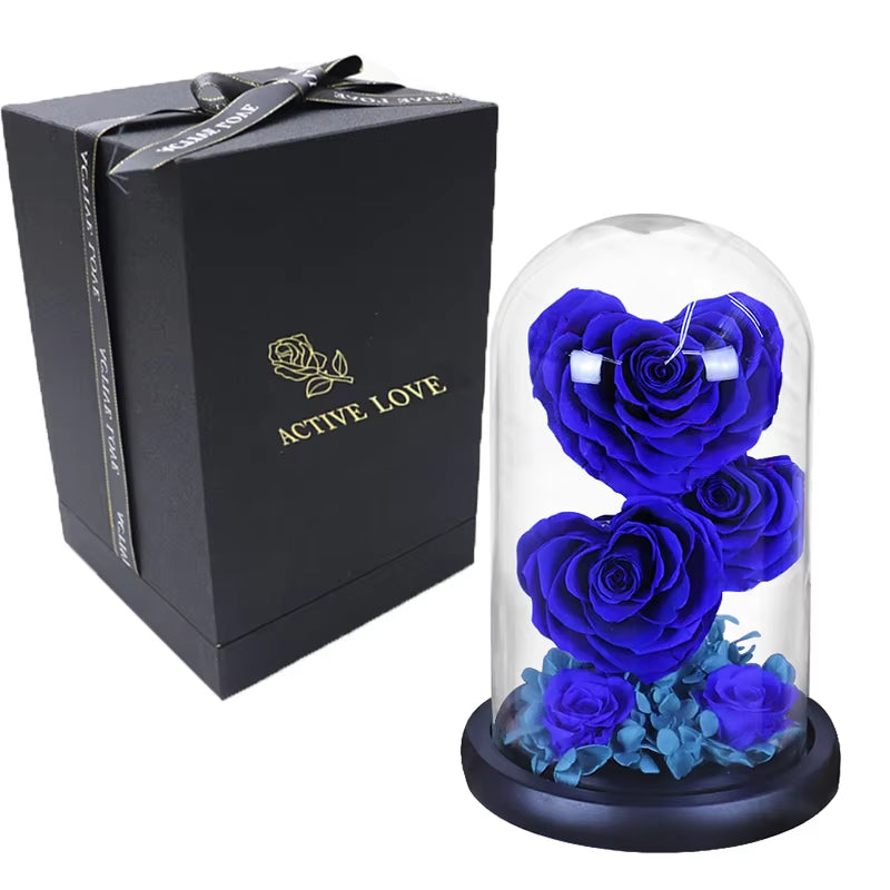 Heart Shaped Preserved Rose Beauty and the Beast Eternal Rose in Glass Dome Wedding Forever Flowers Valentines Christmas Gifts