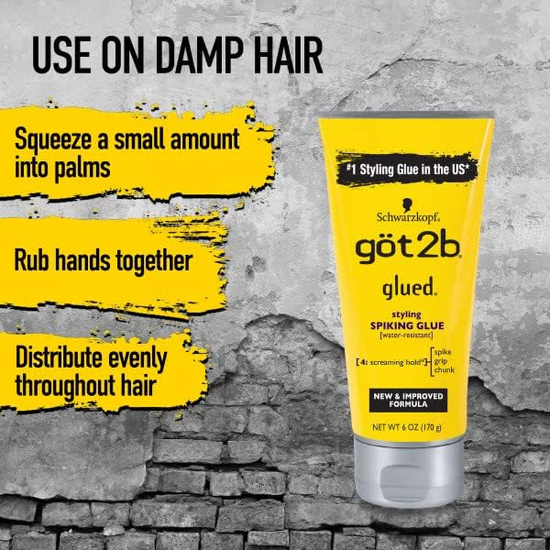 Glued Styling Spiking Hair Gel 2-6 Oz Tubes + 1 Travel 1.25 Oz Tube