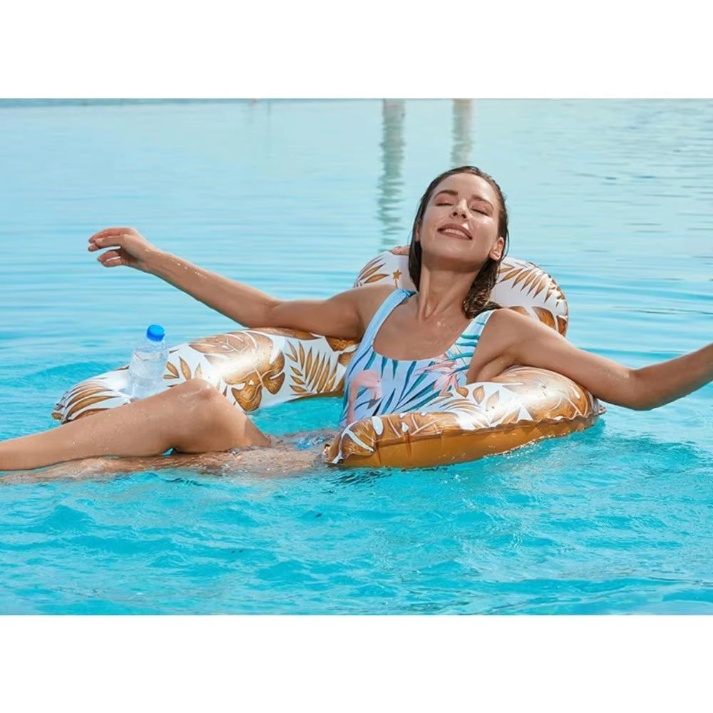 Inflatable Pool Floating Chair - Floating Pool Chair Leisure Float Pool Water Chair Pool Lounger with Cup Holder Pool Toys