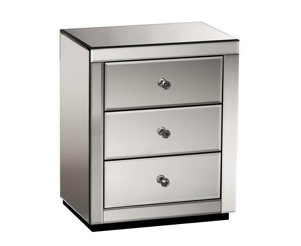 Bedside Table 3 Drawers Mirrored - PRESIA Grey