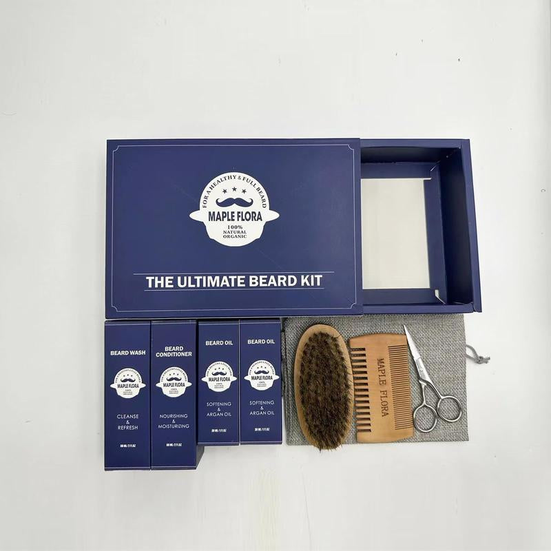 Beard Care Kit Gifts Set W/Beard Conditioner, 2 Packs Beard Oil, Beard Wash, Brush, Comb, Scissors, Bag, E-Book, Valentine'S Day Present Birthday Gifts for Men Him Dad Boyfriend Husband