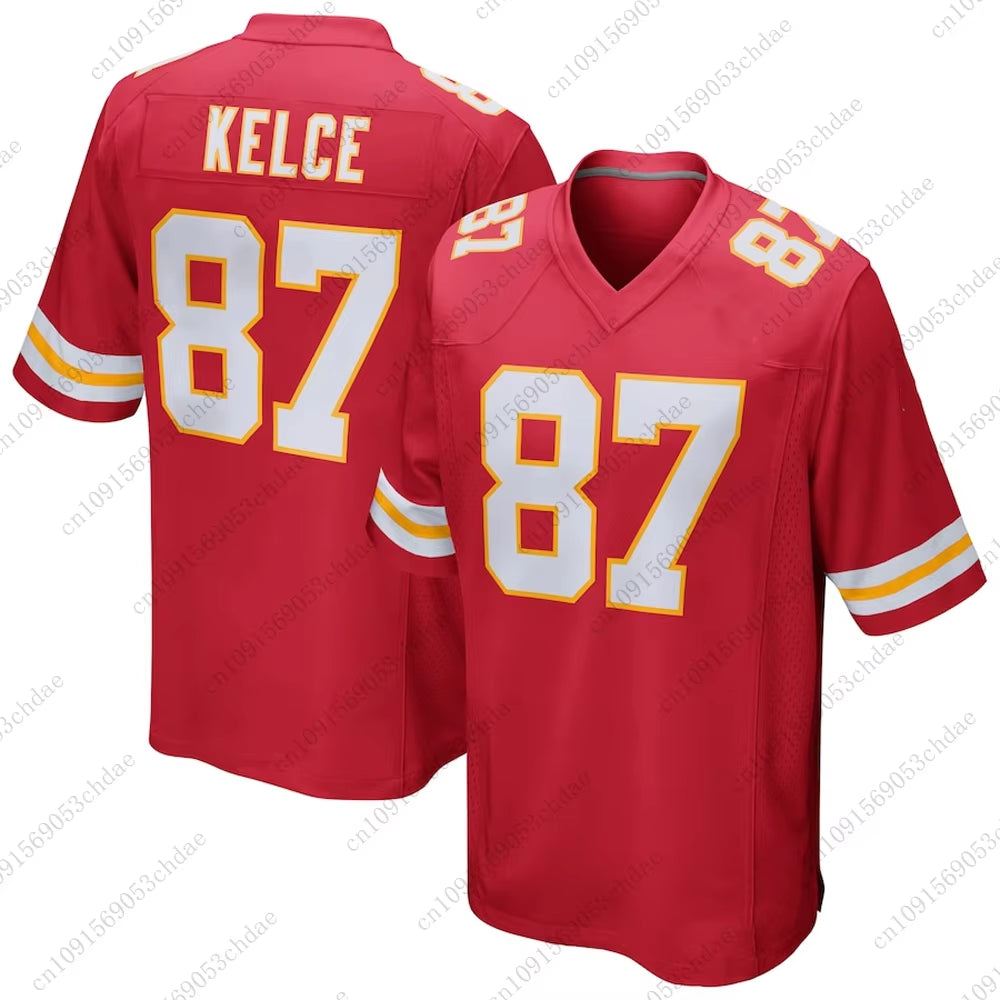 Popular Chiefs Travis Kelce Mens Rugby Jersey #87 Hot Selling Breathable Quick-Dry Outdoor Football Uniform for Adult&Kids