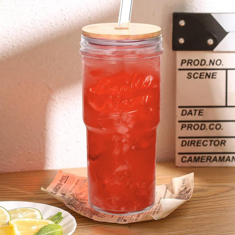 Mason Life 24Oz Mason Jar-Classic Glass Cups with Lids and Straws-Set of 4 for Car Cup Holders-Ideal for Iced Coffee-Clear Water Tumblers-Valentines Day Gifts for Her,Drinkware Bottles