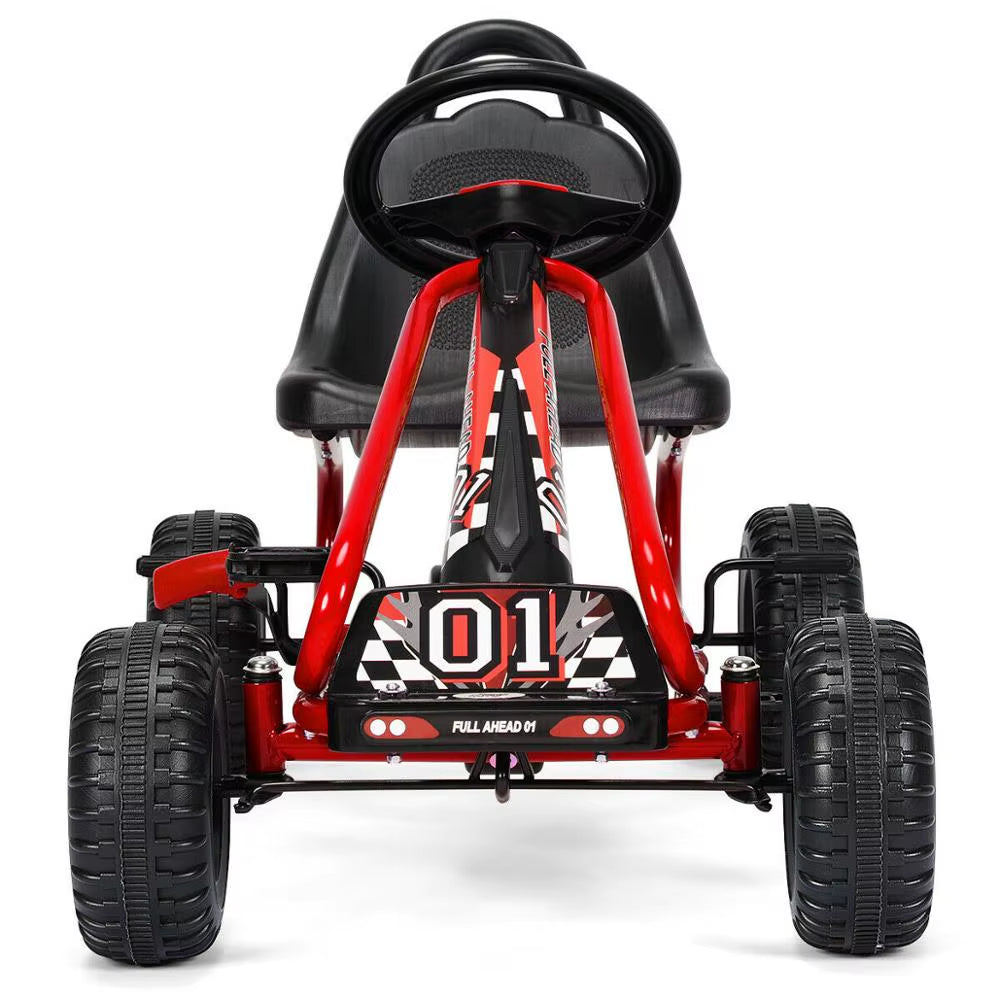 Kids Pedal Go Kart 4 Wheel Ride on Toys W/ Adjustable Seat & Handbrake