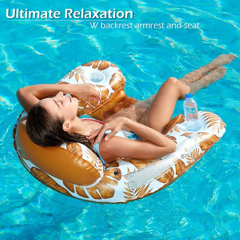 Inflatable Pool Floating Chair - Floating Pool Chair Leisure Float Pool Water Chair Pool Lounger with Cup Holder Pool Toys