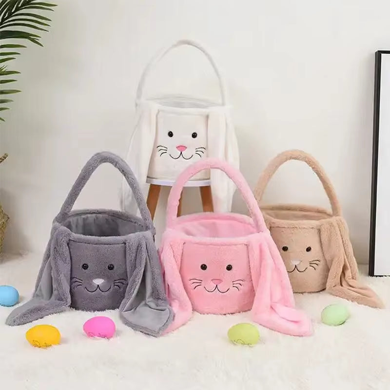 1Pc Cute Plush Easter Bunny Basket Lovely Candy Carry Easter Eggs Basket Easter Handbag Bunny Candy Gift Basket