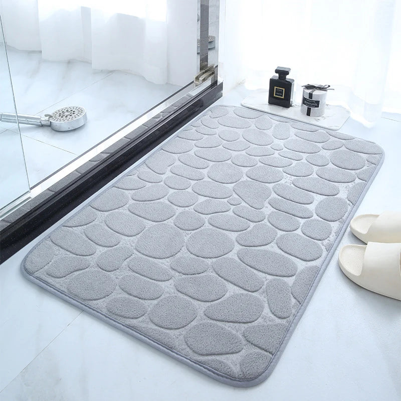 1 Embossed Pebble Bath Rug, Memory Foam Absorbent Floor Mat, Non-Slip Door Rug, Indoor Floor Mat, Bathroom Accessories