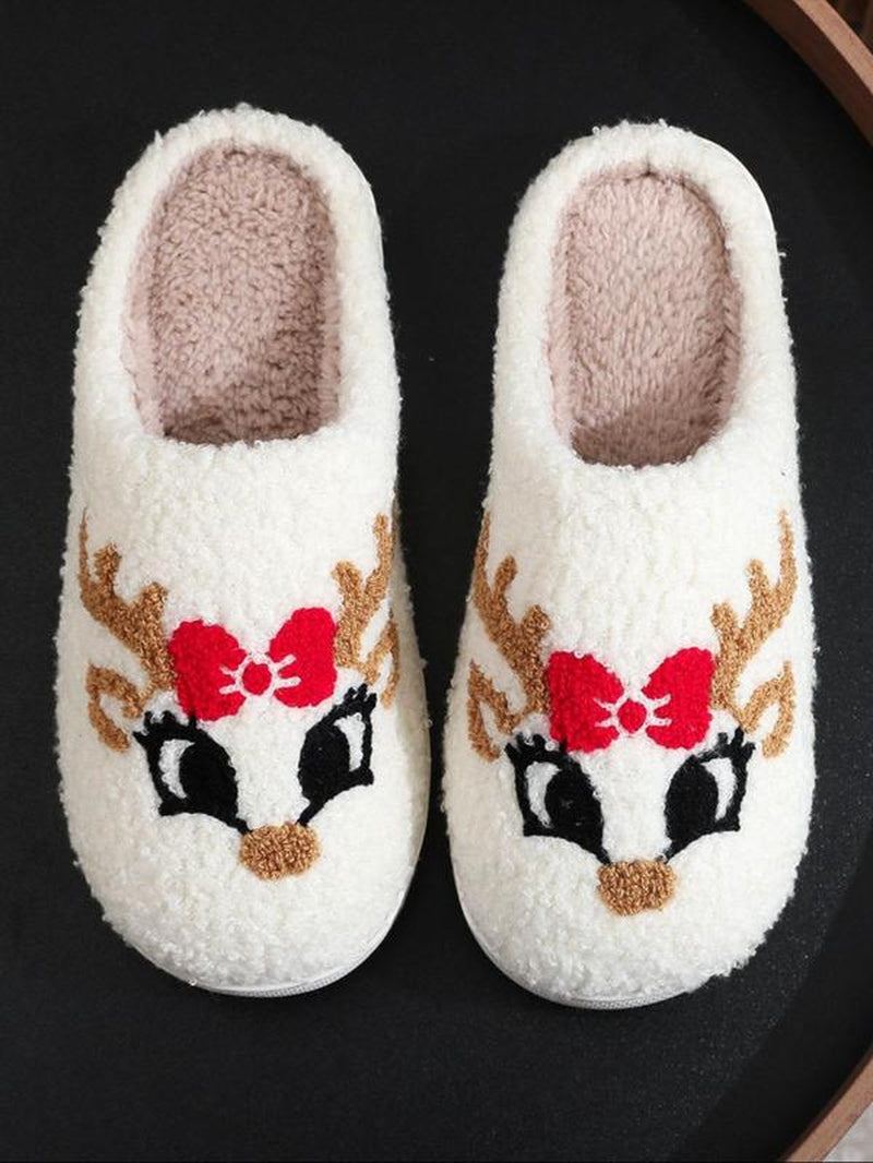 Women'S Cute Cartoon Deer Design Plush Bedroom Fluffy Slippers, Non-Slip Soft Plush Fuzzy Slippers for Indoor, Women'S House Slippers Indoor Slippers