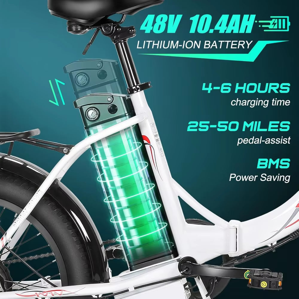 Foldable Electric Bike, 20" Fat Tire Electric Cruiser Bike 500W 21.7MPH Ebikes for Adults, Professional 7 Speed Commuter E Bike