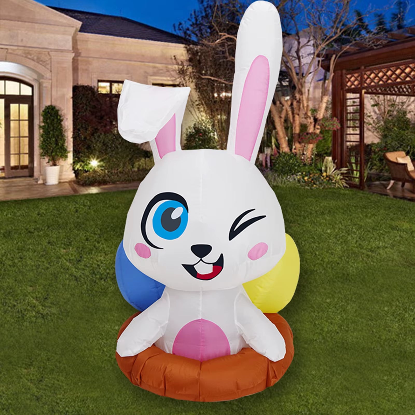 4FT Easter Inflatable Half Bunny Outer Yard Decoration Build-In LED Lights Holiday Blow up Yard Decor, for Easter Holiday Party