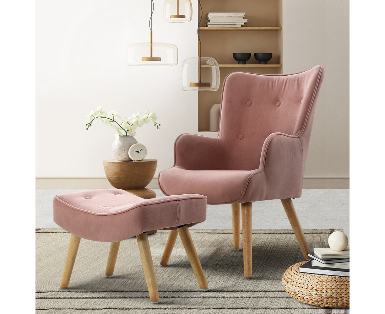 Armchair Set with Ottoman Pink Lansar