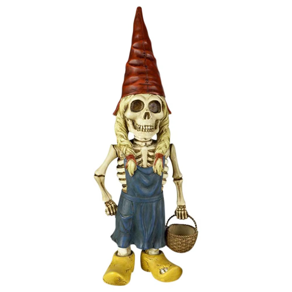 Halloween Scary Skeleton Gnome Garden Statue Yard Art Animal Toys Resin Horror Gnome Dog Home Party Shelf Decoration