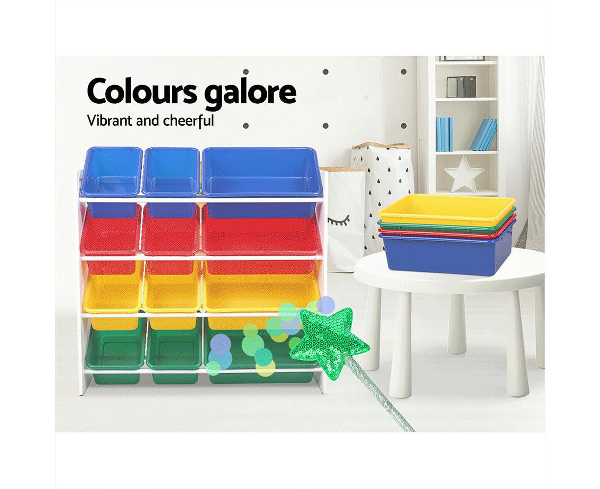 Kids Toy Box 12 Bins Bookshelf Organiser Children Storage Rack