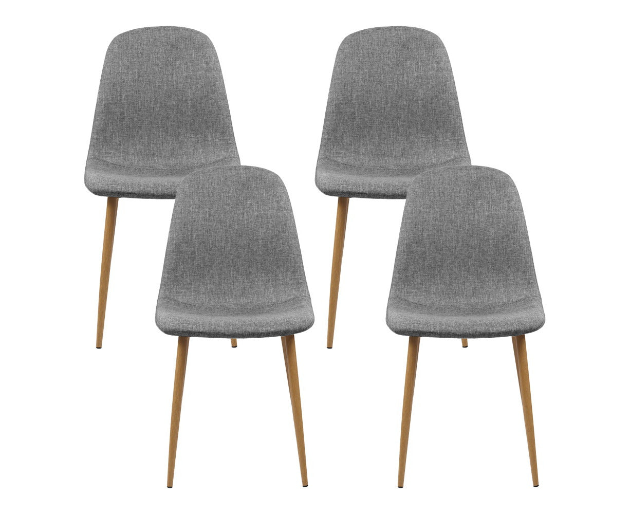 Dining Chairs Set of 4 Linen Curved Slope Grey