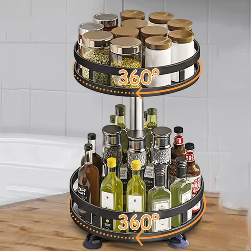 360° Rotation Spice Rack Organizer Multi-Layer Countertop Carbon Steel Seasoning Holder Storage Tray Storage Rack for Kitchen