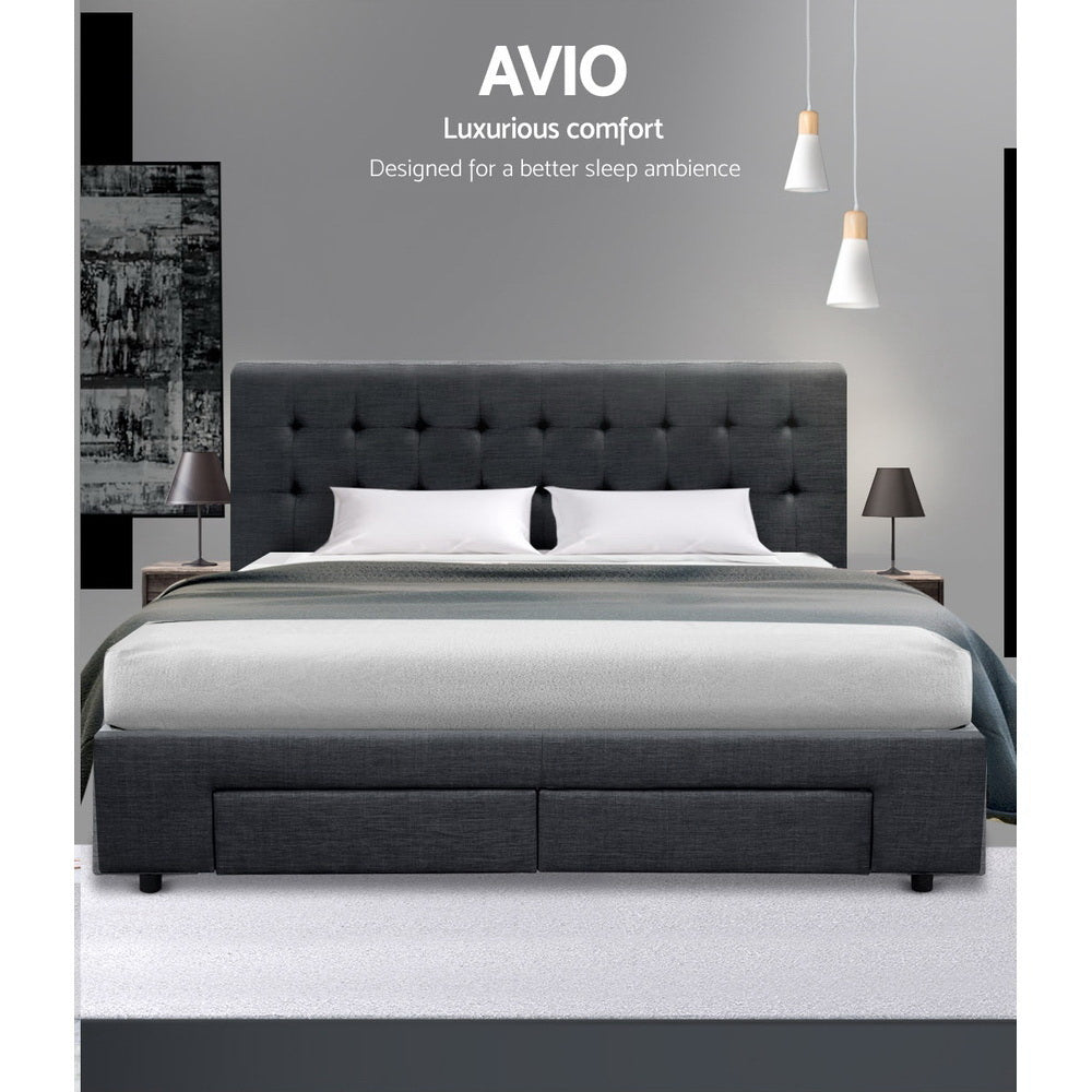 Avio Bed Frame Fabric Storage Drawers - Charcoal Double