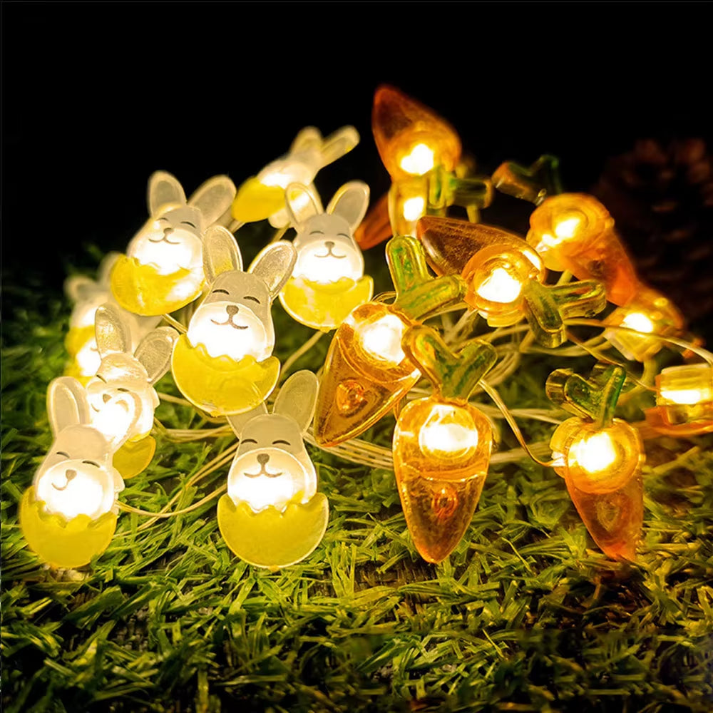 2M 20Led Easter LED String Lights Rabbit Carrot Easter Egg Decorations for Home Bunny Fairy Light Supplies Happy Easter Gifts