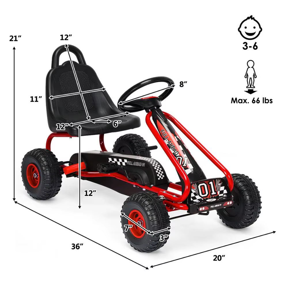 Kids Pedal Go Kart 4 Wheel Ride on Toys W/ Adjustable Seat & Handbrake