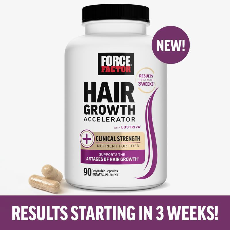 Force Factor Hair Growth Accelerator with Clinically Proven Lustriva to Promote Thicker, Stronger Hair, Biotin, Vitamin E & C, Mixed Berry, 60 Silicon