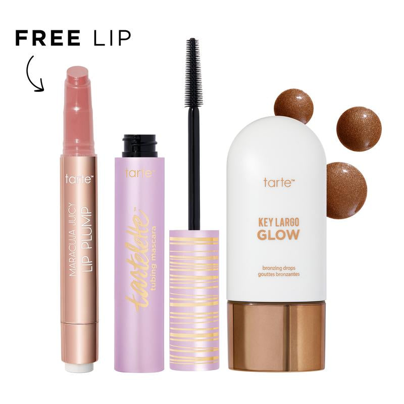 Tarte Maracuja Juicy Lip Plump, Tubing Mascara and Bronzing Drops