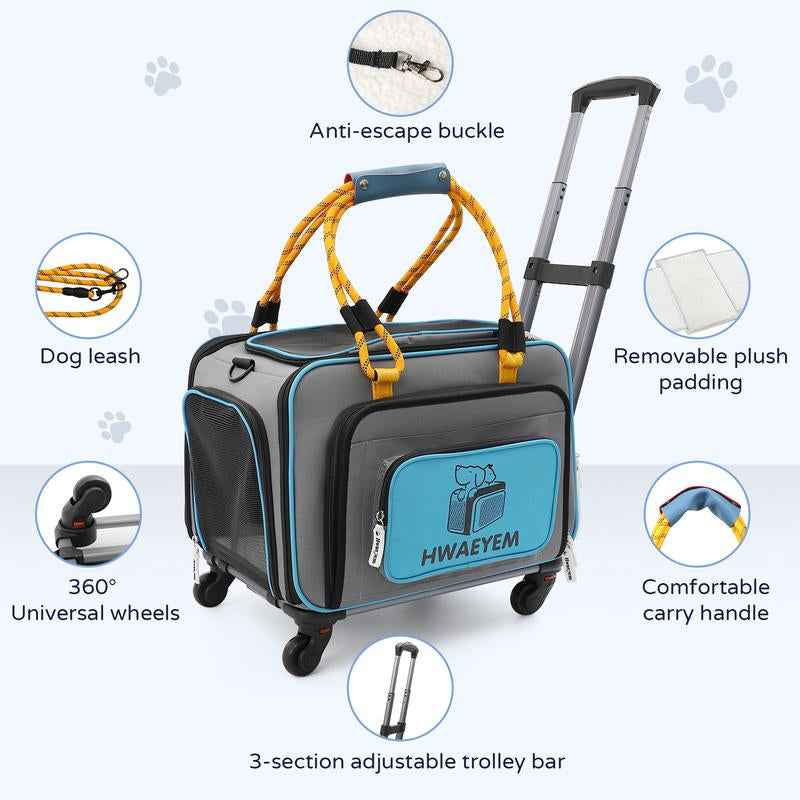 Airline Approved Dog Carrier for Small Dogs with Wheels, Expandable Cat Carrier Soft Pet Travel Carrier Crate for Medium Dogs and Cats under 25LBS (17 X 12 X 11 Inches)