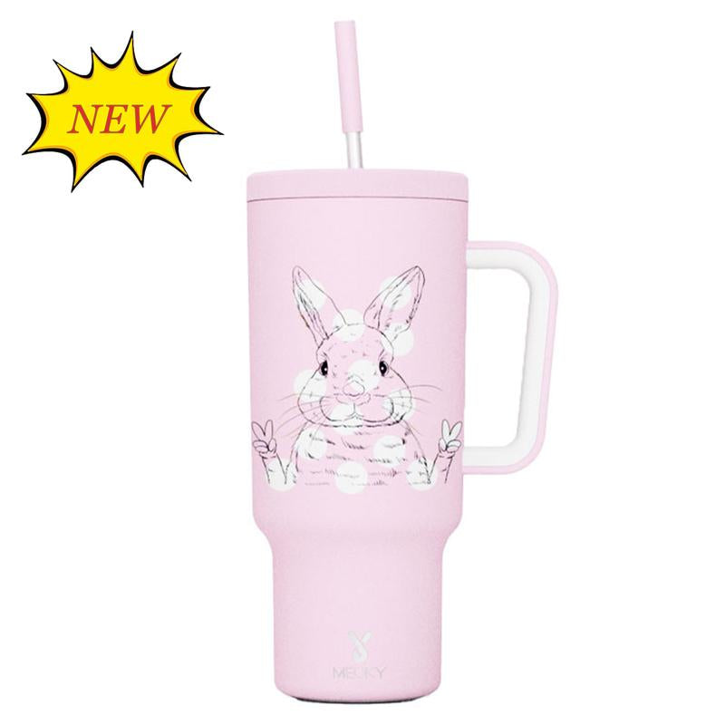 【24 Hour Shipping】Meoky Large-Capacity Stainless Steel Car Cup, Reusable Stainless Steel Straw, Anti-Slip and Noise-Reducing Silicone Pad, Tumbler Travel Mug/Cold Water for 24 Hours or Hot Water for 8 Hours,Suitable for Sports, Office, Christmas Gifts