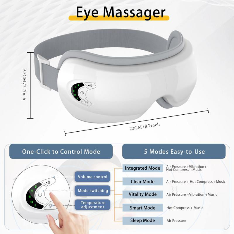 Rechargeable Electric Eye Massager, 1 Box Foldable Eye Massage Tool with 5 Modes, Portable Eye Care Instrument for Women & Men, Winter & New Year Gift