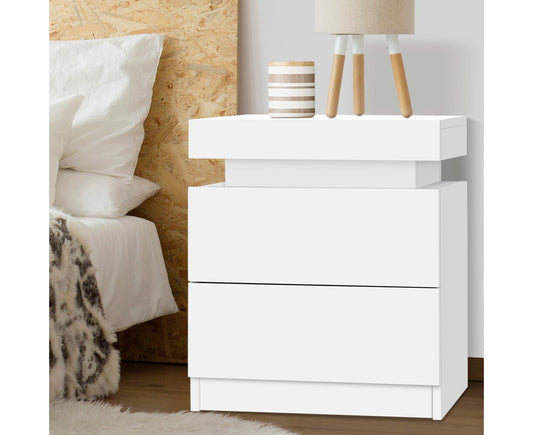 Bedside Table 2 Drawers Lift-Up Storage - COLEY White