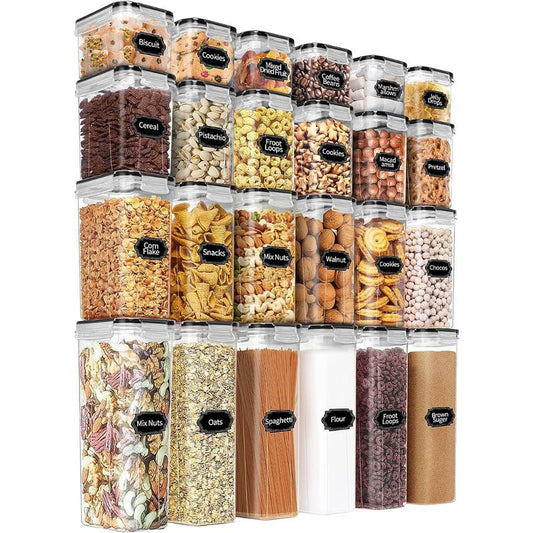 24 PCS Airtight Food Storage Containers with Lids, Kitchen Pantry Organization and Storage, Bpa-Free Plastic Scale Food Canisters for Cereal, Flour, Sugar, Dry Food, Include Labels & Marker