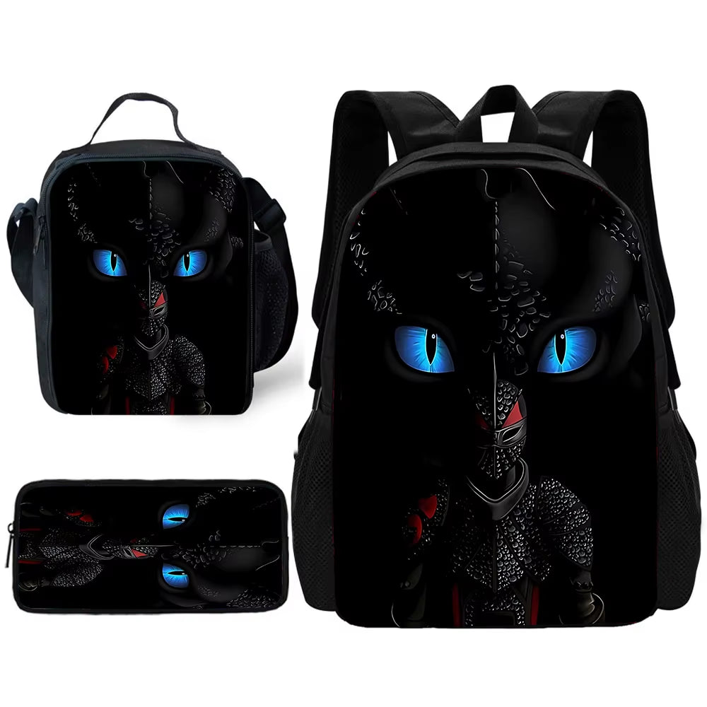 T-Toothless Child School Backpack with Lunch Bags ,Pencil Bags ,School Bags for Boys Girls Best Gift