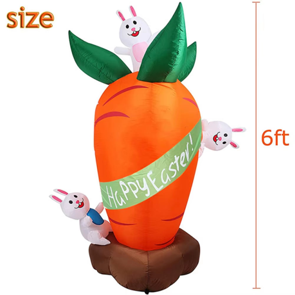 1.8M Inflatable Carrot Rabbit Easter Decoration Outdoor Blowing-Up Easter Rabbit Built-In LED Lights Bunny Easter Party Ornament