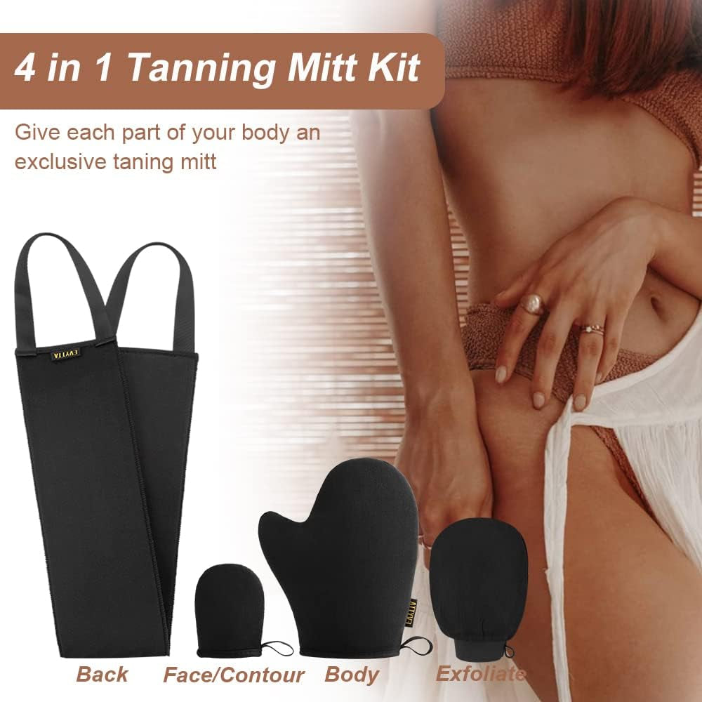 4 in 1 Self Tanning Mitt Applicator Kit, Self Tanning Glove for Self Tan Mitt Applicator Set, Tanning Mitts Self Tanner Mitt Applicator, Sunless Tanner Mitt Set, Self Tanner Glove