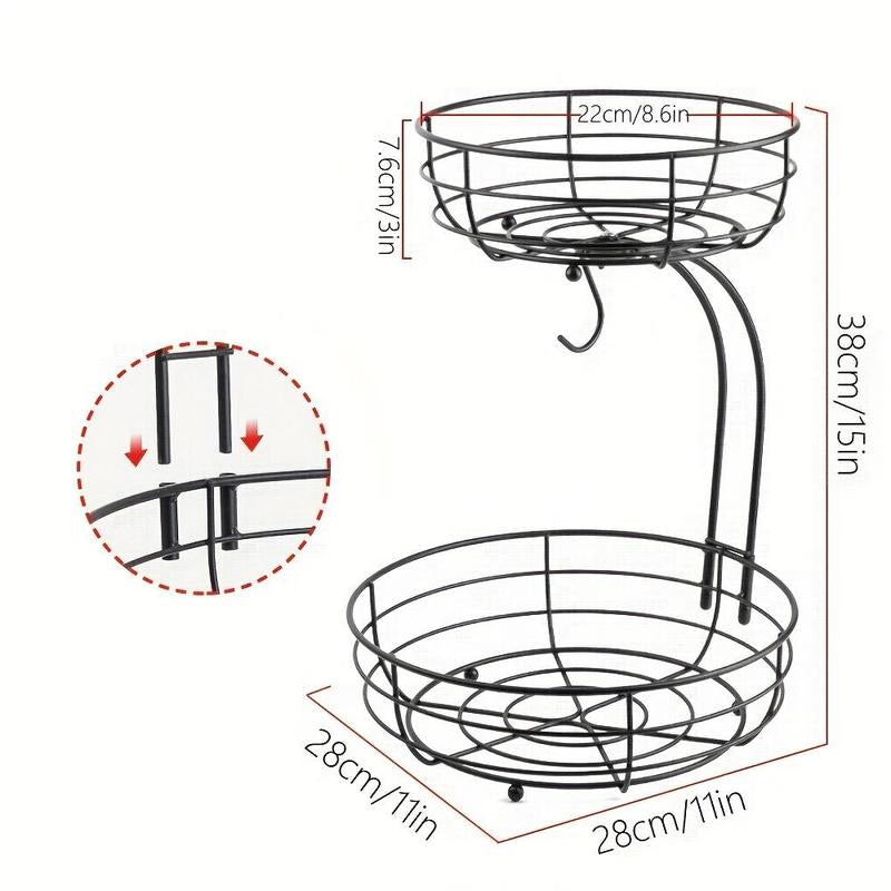 Countertop Fruit Basket, Iron Double Layer Fruit Basket for Table, Metal Fruit Tray, Serving Basket, Snack Basket, Kitchen Storage Organizer, Fruit Display Rack, 2024 Outdoor Fruit Organiser, Summer for Gift