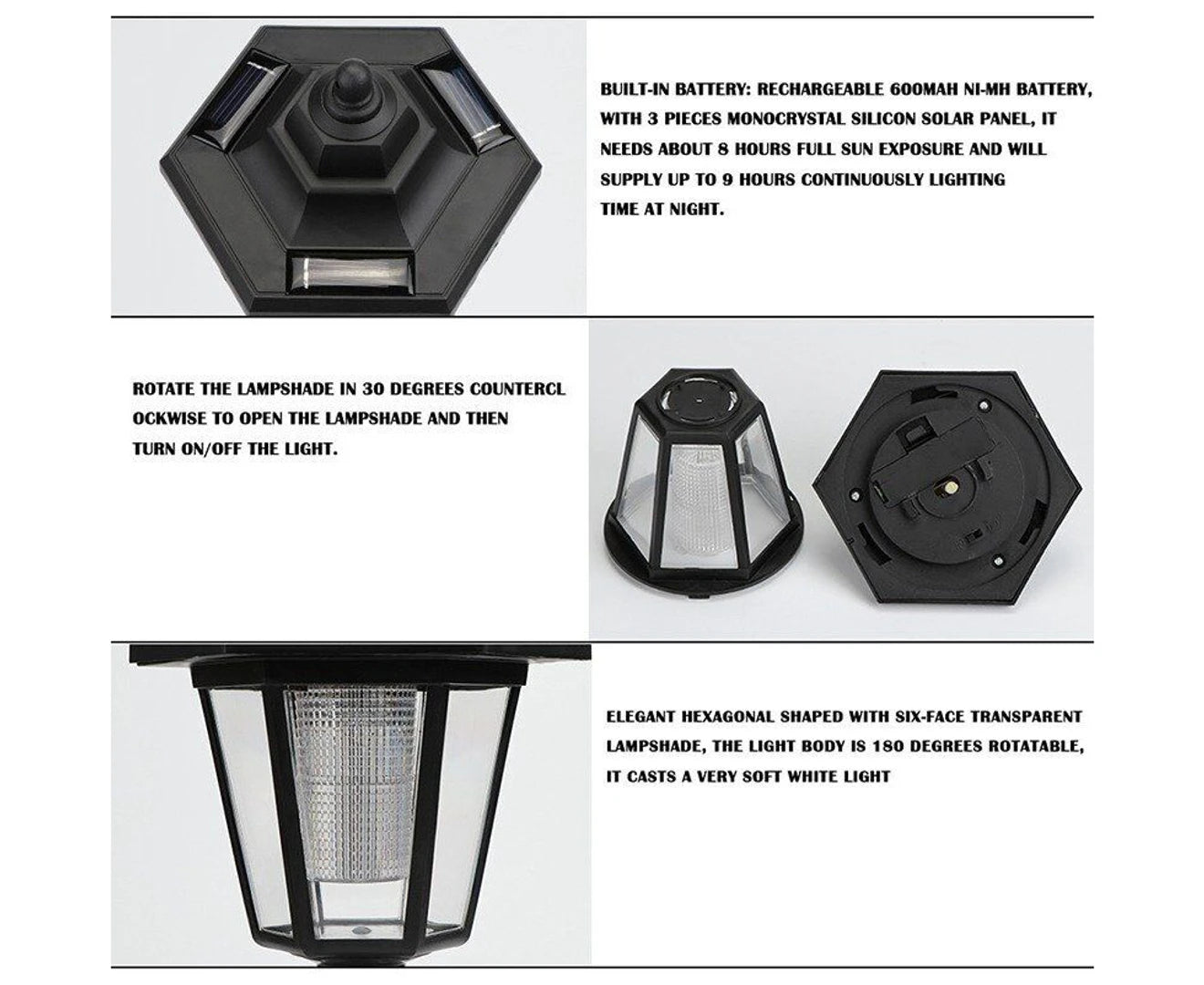 1Pcs Solar Panel LED Sensor Wall Light Hexagon Lamp Path Way Garden Fence Lamp