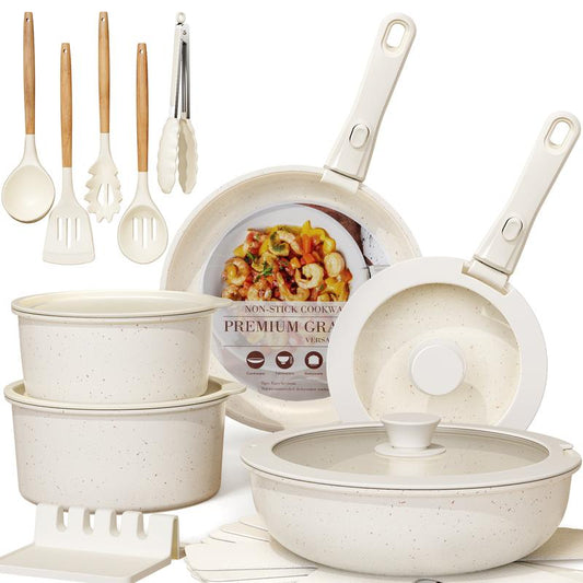 [Christmas Specials] 21 Piece Astercook Pots and Pans Set Nonstick Cookware Set Removable Handle Frying Pan Carote Nonstick