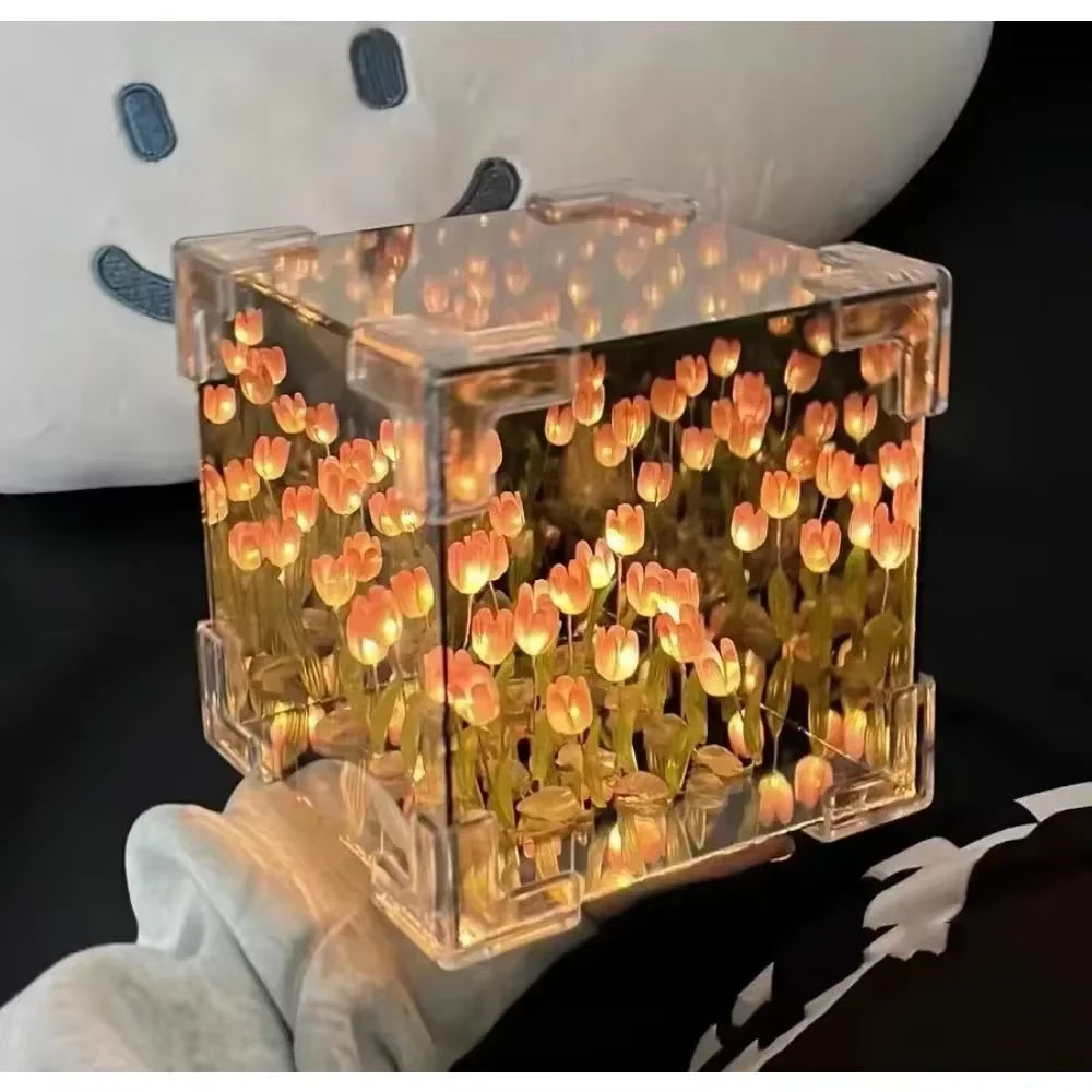 Creative Diy Tulip Flower Sea Cube Three-Dimensional Small Night Lamp Material Package for Girlfriend Couple Girlfriend