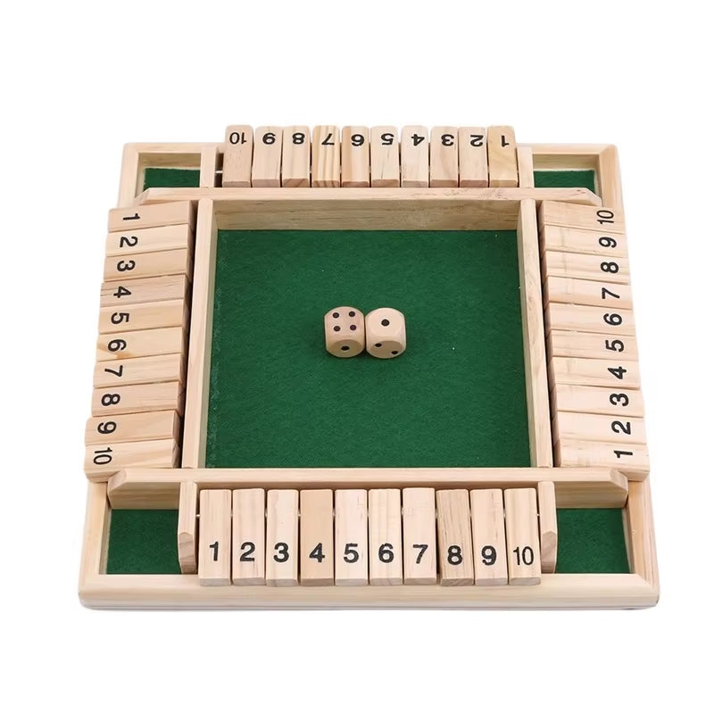 Deluxe Four Sided 10 Numbers Shut the Box Board Game Set Dice Party Club Drinking Games for Adults Families