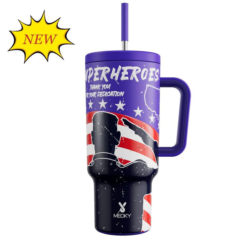 【24 Hour Shipping】Meoky Large-Capacity Stainless Steel Car Cup, Reusable Stainless Steel Straw, Anti-Slip and Noise-Reducing Silicone Pad, Tumbler Travel Mug/Cold Water for 24 Hours or Hot Water for 8 Hours,Suitable for Sports, Office, Christmas Gifts