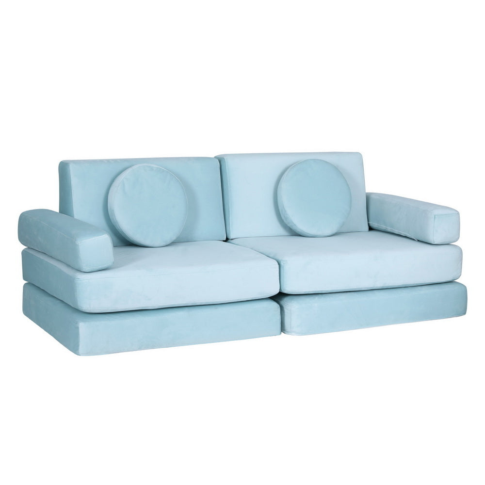 Sofa Bed 2 Seater Kid DIY Play Couch Velvet Blue