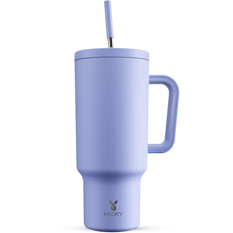 【24 Hour Shipping】Meoky Large-Capacity Stainless Steel Car Cup, Reusable Stainless Steel Straw, Anti-Slip and Noise-Reducing Silicone Pad, Tumbler Travel Mug/Cold Water for 24 Hours or Hot Water for 8 Hours,Suitable for Sports, Office, Christmas Gifts