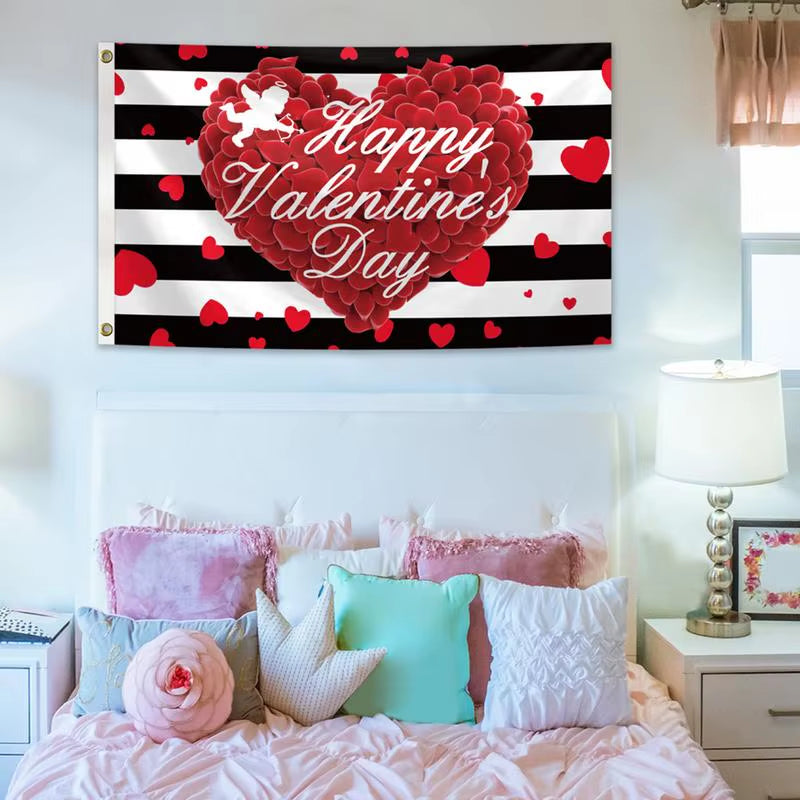 90X150Cm Valentine'S Day Theme Flag Hanging Decoration Double Sided Valentines Day Flag Valentines House Flag for Balcony Patio