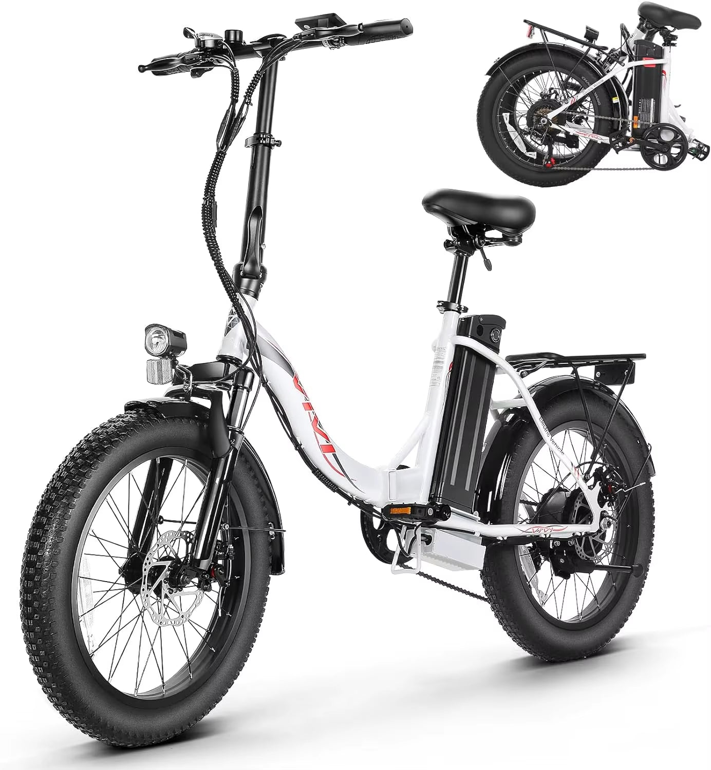 Foldable Electric Bike, 20" Fat Tire Electric Cruiser Bike 500W 21.7MPH Ebikes for Adults, Professional 7 Speed Commuter E Bike