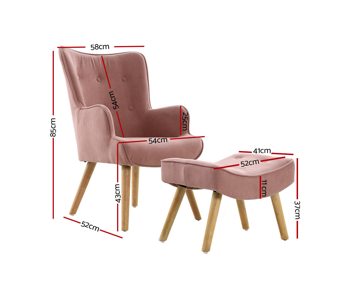 Armchair Set with Ottoman Pink Lansar