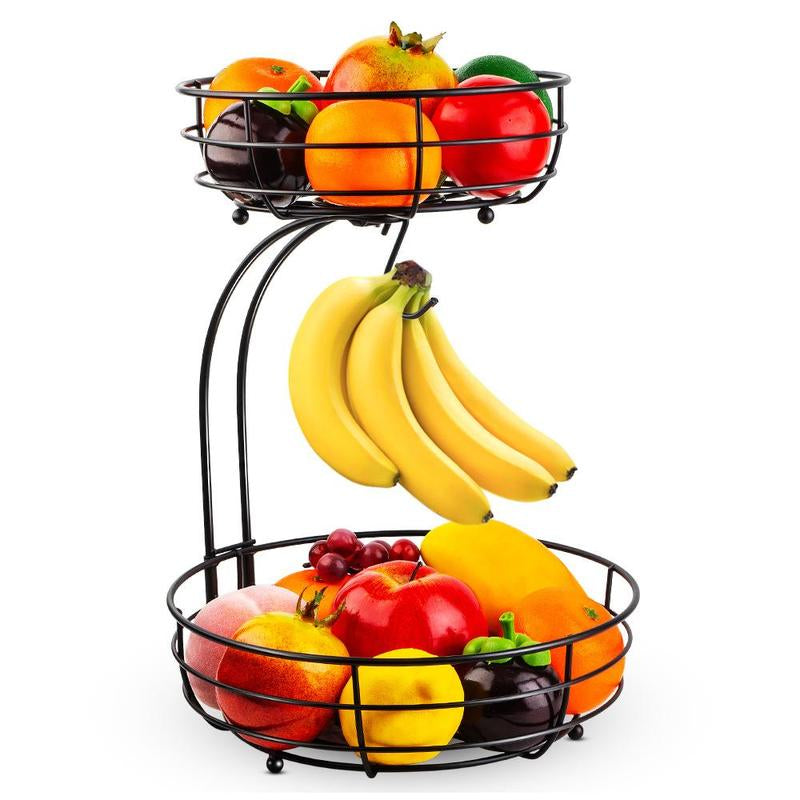 Countertop Fruit Basket, Iron Double Layer Fruit Basket for Table, Metal Fruit Tray, Serving Basket, Snack Basket, Kitchen Storage Organizer, Fruit Display Rack, 2024 Outdoor Fruit Organiser, Summer for Gift