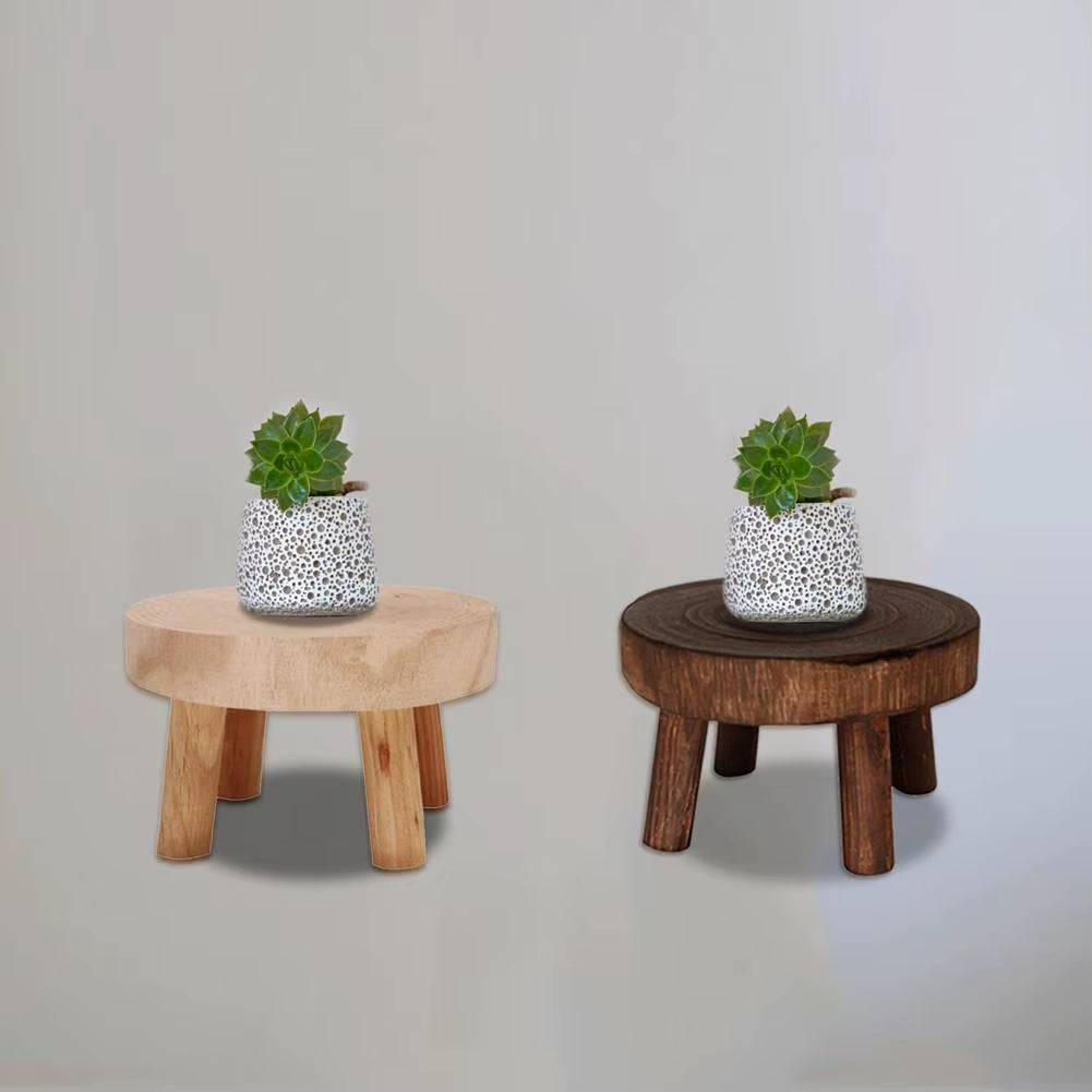 Wooden Plant Stand Flower Pot Base Holder Stool Indoor Outdoor Garden Succulent Flower Display Plant Stand Shelf